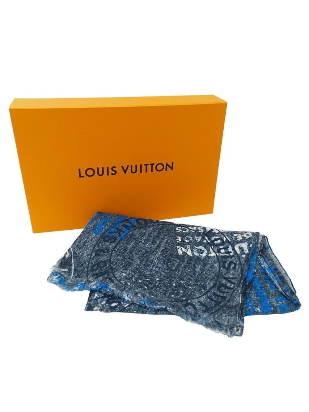 Louis Vuitton Scarf Cotton Hemp Etor Deni Blue Logo